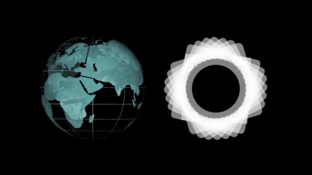 Digitale Animation Von Sich Drehenden Globus Icons Und Abstrakter Kreisform — Stockvideo