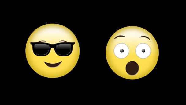 Digital Animation Surprised Face Wearing Sunglasses Emoji Black Background Expression — Stock Video