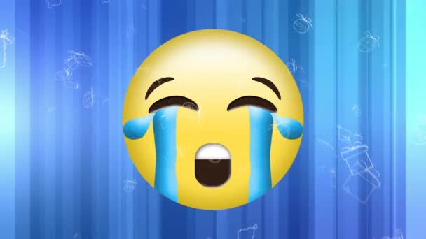 Animação Digital Ícones Natal Caindo Sobre Emoji Rosto Chorando Contra — Vídeo de Stock