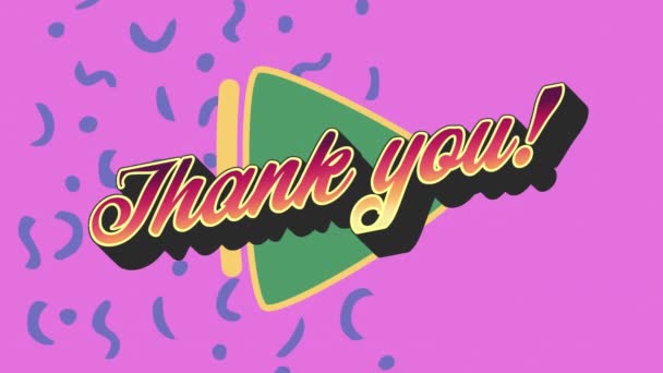 数字动画感谢你的文字绿色横幅超过抽象蓝色的粉红背景 电子游戏界面和技术概念 — 图库视频影像