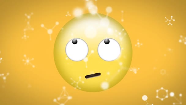 Digitální Animace Molekulárních Struktur Vznášejících Nad Zmatenou Tváří Emoji Žlutém — Stock video