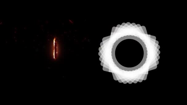 火のアイコン上のナンバーワンのデジタルアニメーションと黒を背景にした抽象的な円形 テクノロジーと科学の概念は — ストック動画