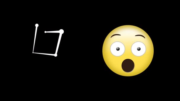 Digital Animation Förvånad Ansikte Emoji Och Anslutningar Prickar Mot Svart — Stockvideo