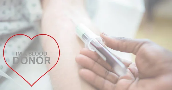 医師の血を引く上で献血テキストの組成 積極的な認知キャンペーンのコンセプト — ストック写真