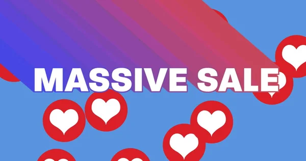 Image Massive Sale Szöveg Lila Árnyalattal Szemben Piros Szív Ikonok — Stock Fotó