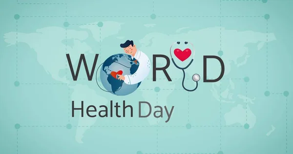 Animação Texto Dia Saúde Sobre Mapa Mundo Conceito Campanha Sensibilização — Fotografia de Stock