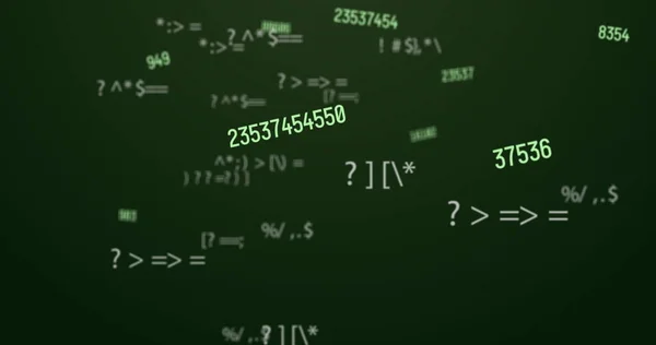 Digital Bild Flera Växlande Siffror Och Symboler Mot Grön Bakgrund — Stockfoto