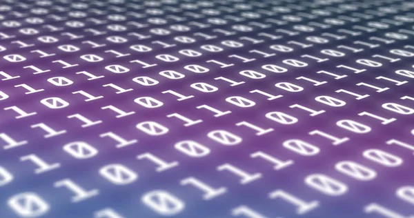 Digitaal Beeld Van Binaire Codering Gegevensverwerking Tegen Paarse Blauwe Gradiënt — Stockfoto