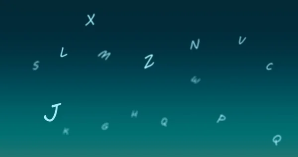 Цифрове Зображення Декількох Алфавітів Плавають Зеленому Синьому Градієнтному Фоні Концепція — стокове фото