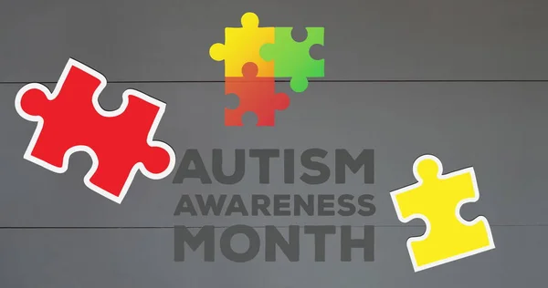 Obrázek Autismu Povědomí Měsíc Text Nad Bílou Hlavou Bludištěm Puzzle — Stock fotografie
