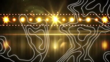 Topografi, ışığın altın noktalarının ve disko ışıklarının üzerinde siyah arka plana karşı. gece hayatı ve disko konsepti