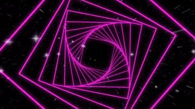 Uzayda parlayan yıldızlara karşı kusursuz bir hareketle dönen kare şekillerin dijital animasyonu. doku ve tasarım ile teknoloji arkaplanı