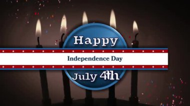 Bağımsızlık Günü 'nün ardından düşen konfeti gri arka planda mum yakma üzerine mesaj pankartı. Amerika 'nın bağımsızlık kutlamaları