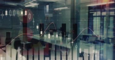 Boş ofise karşı istatistiksel veri işlemenin dijital bileşimi. küresel iş analizleri ve teknoloji kavramı