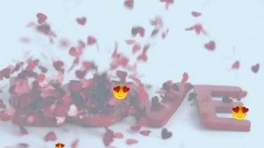 Çoklu kalp gözleri, aşk metninin üzerine düşen birden fazla kalbe karşı yüzen emojilerle yüzleşir. Sevgililer Günü Kutlaması ve Aşk Konsepti