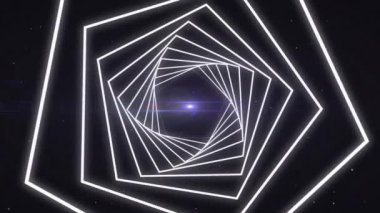 Altıgen şekiller siyah arkaplandaki ışığa karşı kusursuz bir hareketle dönüyorlar. desen ve tasarım pembesi olan teknoloji arka planı