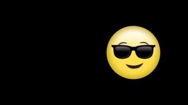 Güneş gözlüğü emojisi takan yüz ve siyah arkaplana karşı ok simgesi üzerine başarı metni. ifade ve iletişim kavramı