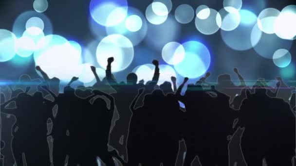 Animación Digital Manchas Azules Luz Contra Silueta Personas Bailando Vida — Vídeo de stock