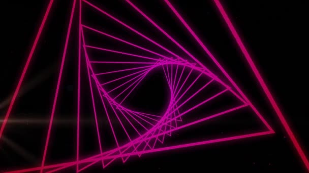Dreiecksformen Die Sich Nahtloser Bewegung Gegen Lichtpunkte Auf Schwarzem Hintergrund — Stockvideo