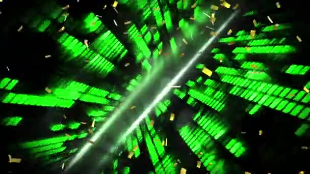 Digital Animation Confetti Falling Green Disco Lights Black Background Nightlife — Stock Video