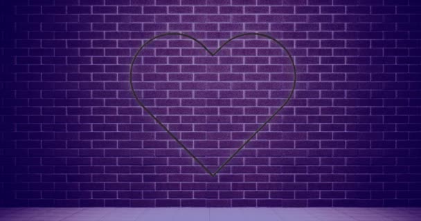 Animación Digital Del Icono Del Corazón Neón Contra Pared Ladrillo — Vídeos de Stock