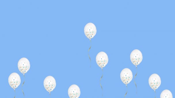 Cyfrowa Animacja Wielu Okrągłych Balonów Unoszących Się Ikonach Chmur Niebieskim — Wideo stockowe