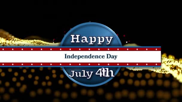 黒の背景に黄色のデジタル波の上に独立した日のテキストバナーに落ちるConfetti アメリカ独立記念日のコンセプト — ストック動画