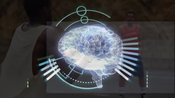 Human Brain Model Spinning Data Processing African American Man Playing — Video