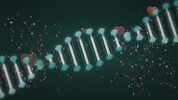 Animation Numérique Confettis Tombant Sur Structure Adn Rotation Contre Les — Video
