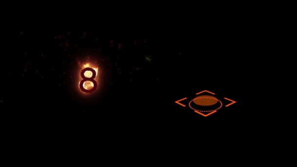 Digital Animation Scope Scanner Number Eight Fire Icon Black Background — Stock Video