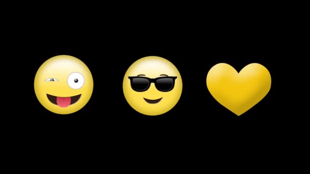 Animasi Digital Konyol Wajah Memakai Kacamata Hitam Emoji Dan Ikon — Stok Video