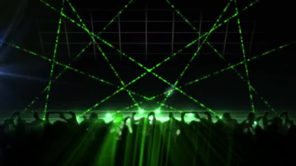 Animação Digital Luzes Verdes Brilhando Sobre Silhueta Pessoas Dançando Vida — Vídeo de Stock