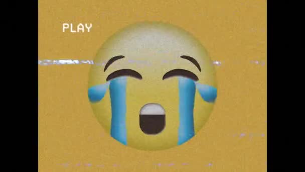 Digitale Animation Des Vhs Glitch Effekts Über Weinende Gesichter Emojis — Stockvideo