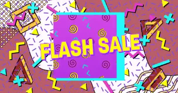 Flash Sale Text Auf Lila Banner Gegen Abstrakte Bunte Formen — Stockvideo