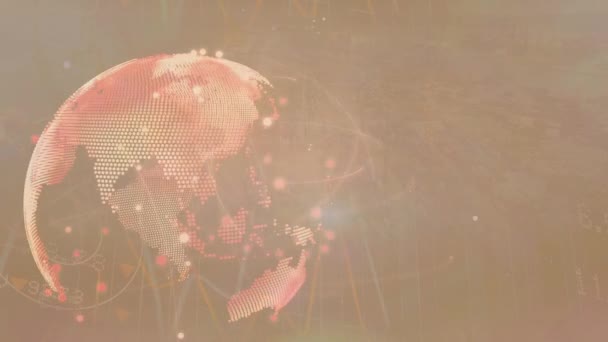 Цифровая Анимация Световых Следов Вращающемся Земном Шаре Сером Фоне Глобальная — стоковое видео