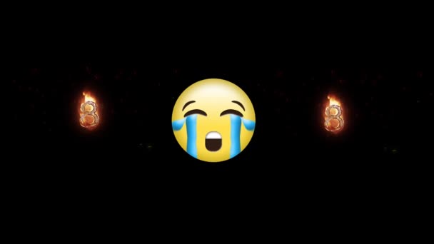 Digitale Animatie Van Huilende Gezicht Emoji Nummer Acht Vuur Pictogram — Stockvideo