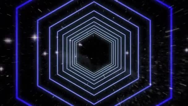 Animação Digital Formas Hexagonais Movimento Contínuo Contra Estrelas Brilhantes Espaço — Vídeo de Stock
