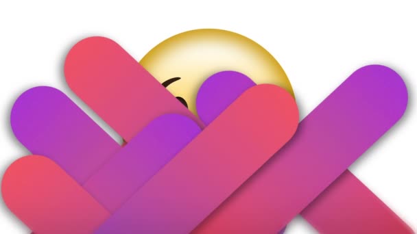 Animación Digital Formas Púrpuras Abstractas Sobre Emoji Cara Guiñada Sobre — Vídeo de stock