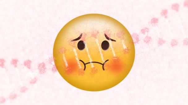 Animación Digital Estructura Del Adn Girando Sobre Emoji Cara Enferma — Vídeos de Stock