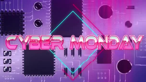 Teks Cyber Monday Pada Kotak Neon Lebih Dekat Dari Koneksi — Stok Video