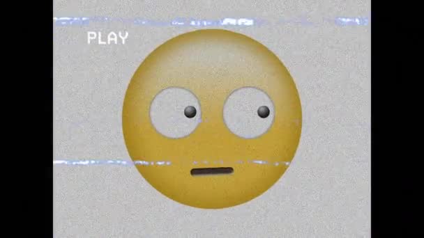 Digital Animation Vhs Glitch Effect Confused Face Emoji Black Background — Stock Video