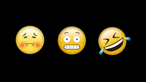 Ψηφιακό Animation Των Άρρωστων Γκρίνια Και Γελώντας Emojis Πρόσωπο Μαύρο — Αρχείο Βίντεο