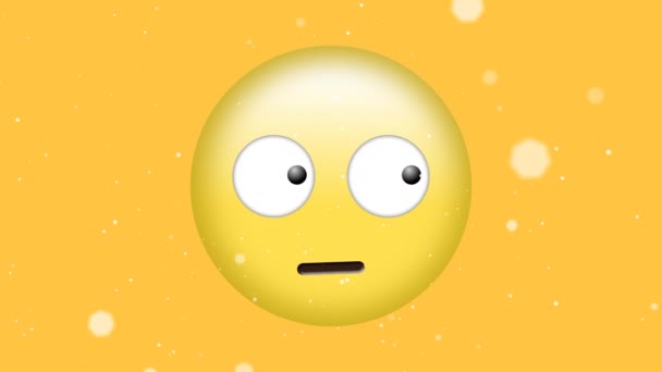 黄色の背景に混乱した顔の絵文字に落ちる白い粒子のデジタルアニメーション 表現とコミュニケーションの概念 — ストック動画