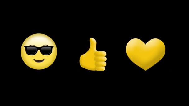 Gezicht Met Zonnebril Emoji Duimen Omhoog Geel Hart Pictogram Tegen — Stockvideo