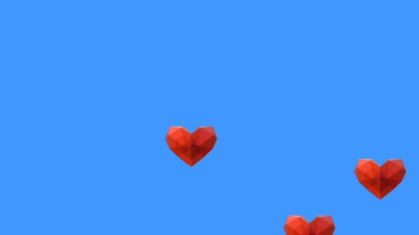 Animazione Digitale Più Icone Del Cuore Rosso Galleggianti Sfondo Blu — Video Stock