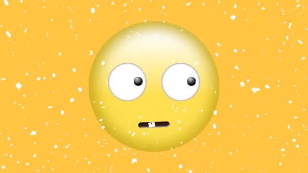 Animation Numérique Confettis Blancs Tombant Sur Emoji Visage Confus Sur — Video