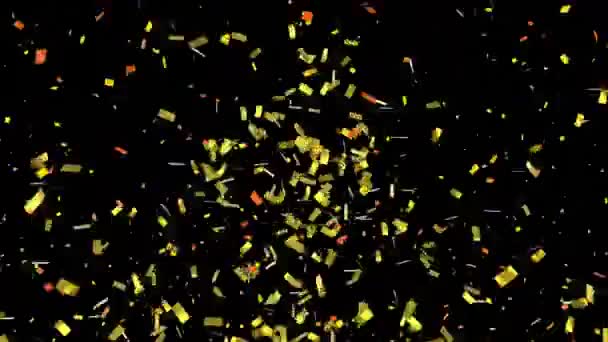 Ψηφιακό Animation Χρυσών Κομφετί Που Πέφτουν Πάνω Μαύρο Φόντο Τεχνολογικό — Αρχείο Βίντεο