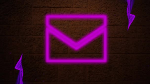 Digital Animation Purple Digital Waves Neon Pink Message Icon Brick — Stock Video