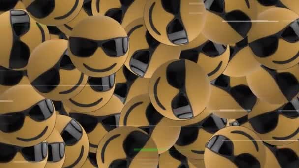 Digitální Animace Vícenásobný Obličej Nosí Sluneční Brýle Emojis Pádu Proti — Stock video