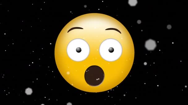 Animação Digital Manchas Brancas Flutuando Sobre Emoji Rosto Surpreso Contra — Vídeo de Stock